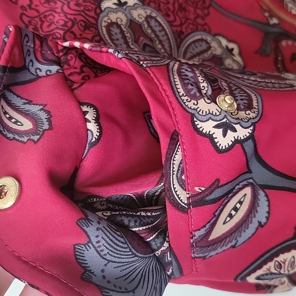 Susan Graver Tomato Girl Boho large red paisley floral bomber jacket - Picture 6 of 10